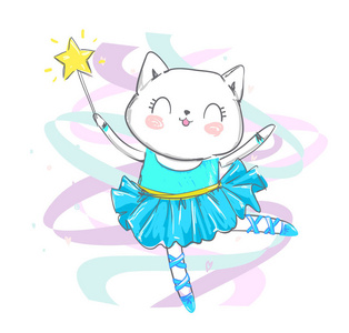 卡通演员可爱的卡通猫芭蕾舞演员, 矢量插画照片