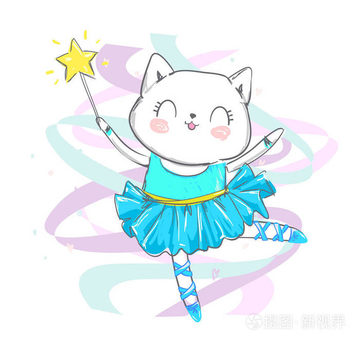 可爱的卡通猫芭蕾舞演员 矢量插画
