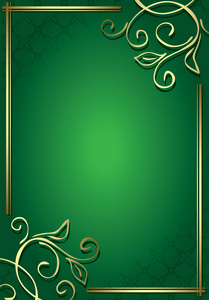 花卉装饰绿色框与黄金装饰矢量