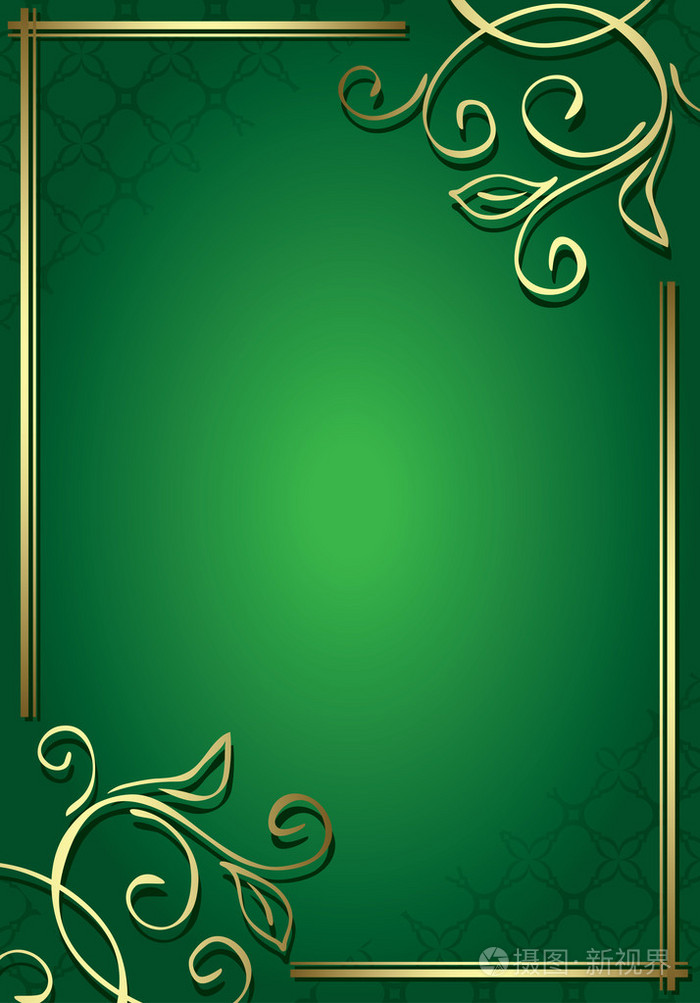 花卉装饰绿色框与黄金装饰-矢量