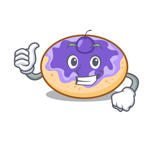 竖起大拇指甜甜圈蓝莓字符卡通矢量插图照片