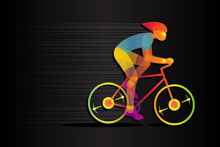 明亮的, 发光的自行车的剪影。时尚的海报, 横幅。矢量插图