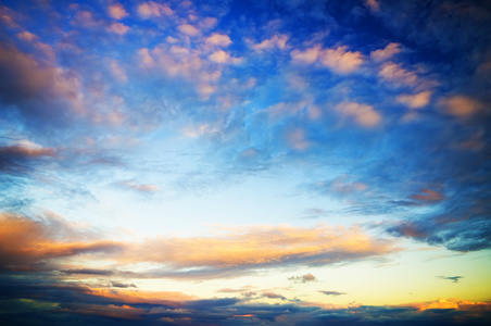 多云的天空在夕阳下照片