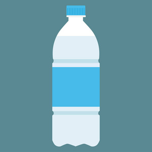 瓶水图标在平坦的风格孤立的蓝色背景。矢量插图