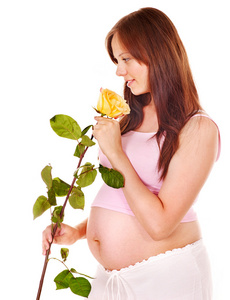 怀孕的女人与花