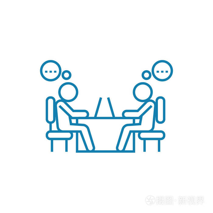 工作讨论线性图标概念.工作讨论线矢量符号, 符号, 插图