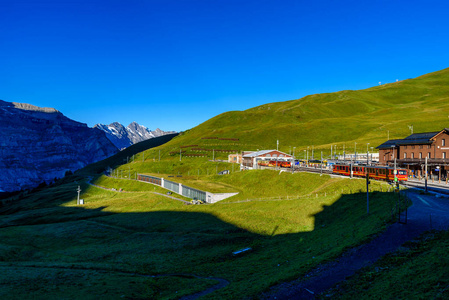 格林德沃和 Jungfraujoch 站之间的著名火车铁路到欧洲的顶部, 瑞士