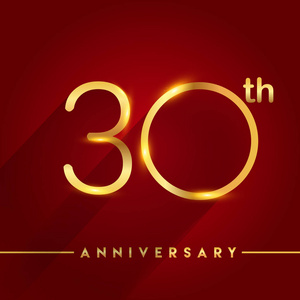 30金黄周年纪念庆祝标志在红色背景, 向量例证