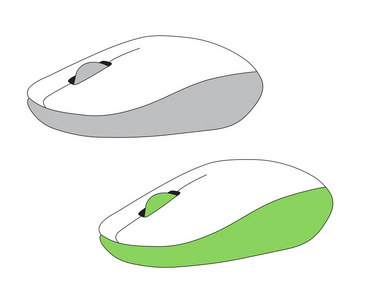 两台 pc 电脑鼠标简单平面样式图标图片灰色鼠标和绿色鼠标矢量插图隔离白色背景
