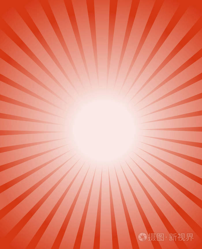 橙色红色爆裂背景橙色发光温暖射线从白色中心