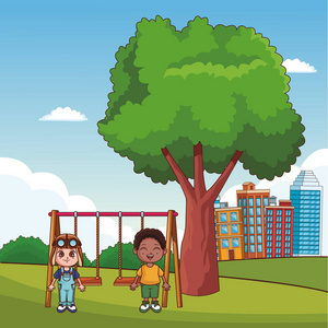 孩子们在公园卡通游戏照片