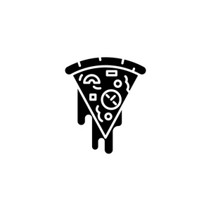 切片的比萨饼黑色图标的概念。切片比萨平面向量符号, 符号, 插图