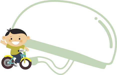 一个男孩骑着自行车在背景中的自行车头盔
