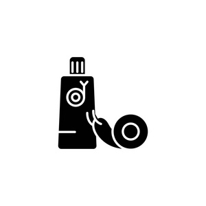 蜗牛奶油黑色图标的概念。蜗牛奶油扁向量符号, 符号, 插图