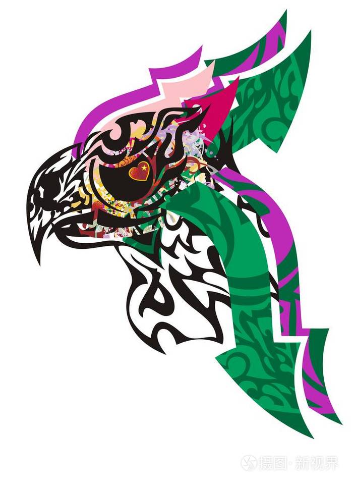 部落抽象狮鹫头与箭.狮鹫生物吉祥物在白色背景下的矢量