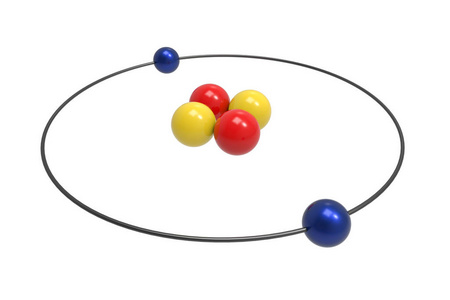 氦原子的质子中子和电子的玻尔模型。科学与化学概念3d 插图