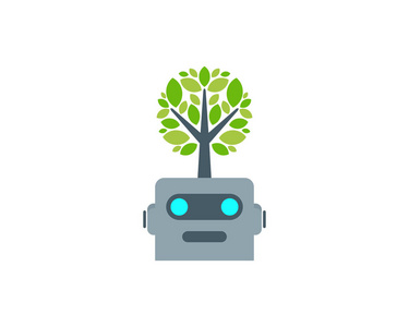 机器人树图标徽标设计元素