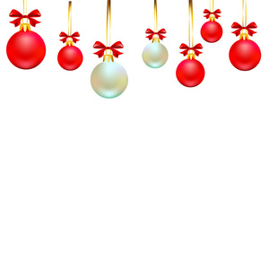 红色和白色的圣诞球在丝带, 矢量, 插图集