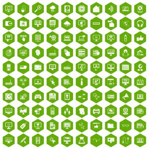 100电脑图标六角绿色