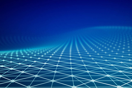 蓝色网络连接三角形线在蓝色背景为技术概念, 3d 抽象例证照片