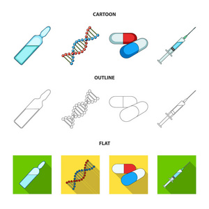 人类的 Dna 和其他设备。医学集合图标在卡通, 轮廓, 平面风格矢量符号股票插画网站