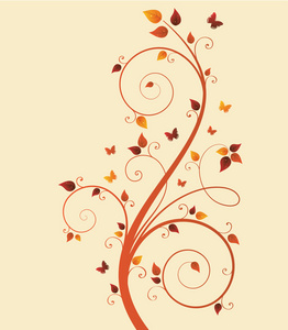 魔术秋天一棵树与蝴蝶和文本的空间