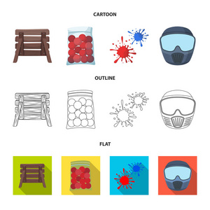 木制护栏防护口罩等配件。彩弹单图标卡通, 轮廓, 平面风格矢量符号股票插画网站