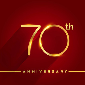 70金黄周年纪念庆祝标志在红色背景, 向量例证
