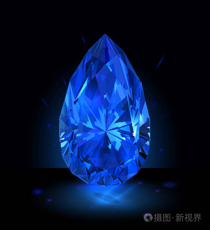 美丽的蓝色宝石蓝宝石在深蓝色背景.矢量插图