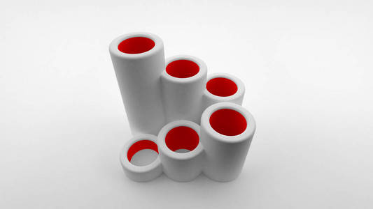 不同长度的空心管的标志以红色内部的梯子的形式排列。3d 渲染