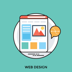 计算机屏幕上图形化设计的网页, 代表网页设计