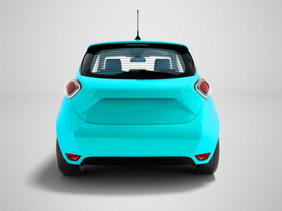 现代蓝色电动汽车掀背的乘客在后面3d 渲染灰色背景阴影