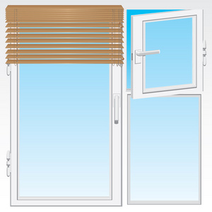窗口和木百叶窗帘图片