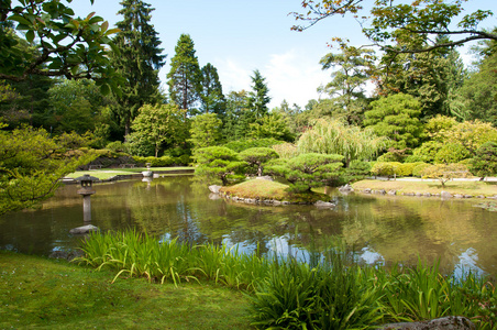 日本花园 池塘 灯笼