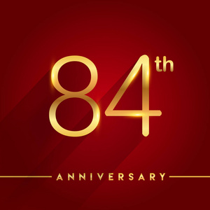 84金黄周年纪念庆祝标志在红色背景, 向量例证