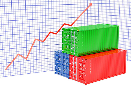 货物集装箱的增长图表。3d 渲染图片