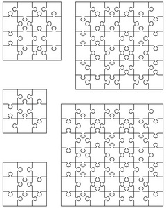 五不同的白色拼图拼图, 分开的片断