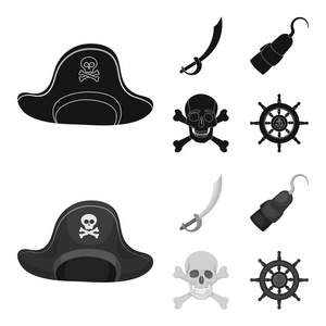 海盗,强盗,帽子,钩子。海盗集合图标黑色,单色风格矢量符号股票插画网站