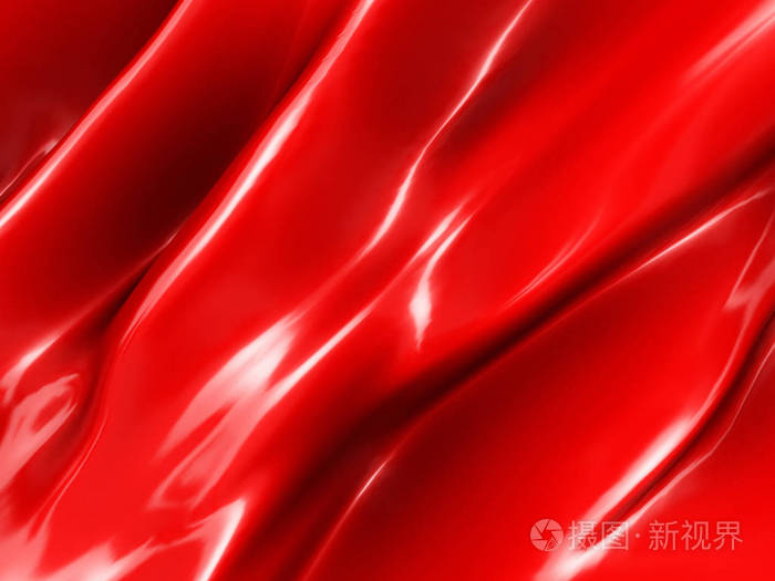 优雅的红色金属背景与弯曲的波浪线3d渲染图