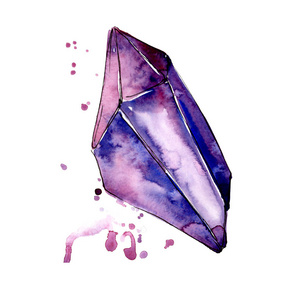 紫色钻石岩石首饰矿物。独立的插图元素。几何石英多边形水晶石马赛克形状紫水晶宝石