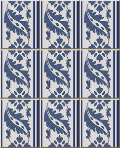 瓷砖花纹蓝色曲线螺旋十字框架叶藤花直线, 东方内墙装饰典雅时尚设计