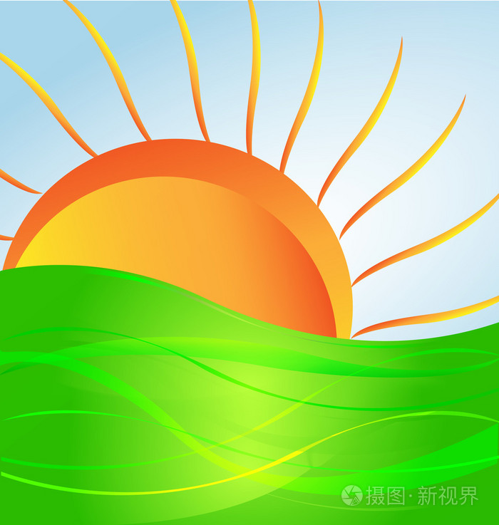 太阳和绿山矢量