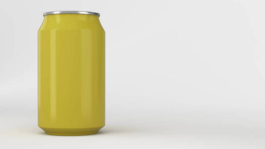 空白小黄铝苏打可以在白色背景下进行样机。锡包啤酒或饮料。3d 渲染插图