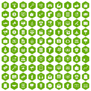 100互联网营销图标六角绿色