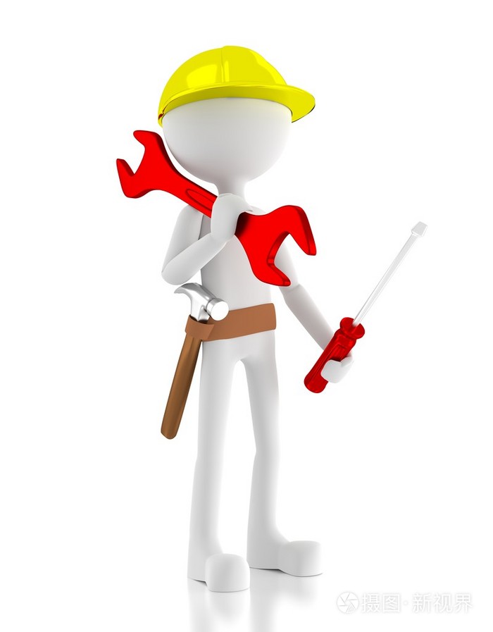 3d 建筑工人举行工具