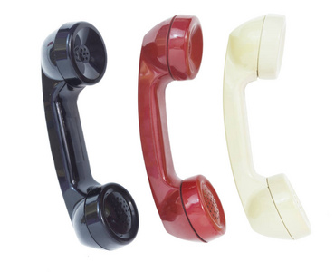 电话 三个老式电话手机黑色, 红色和白色