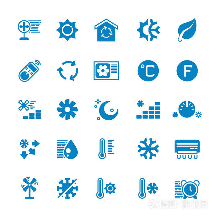 房子和汽车空调, 加热和冷却矢量图标