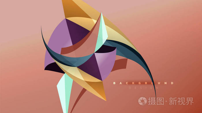 插画 抽象背景--几何折纸风格的造型构图, 三角形低聚设计理念.