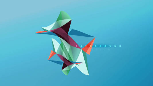 多彩时尚简约插画抽象背景--几何折纸风格的造型构图, 三角形低聚设计