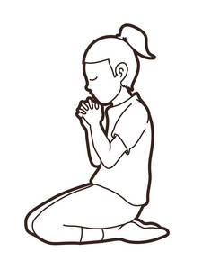 图形矢量基督教僧侣,向上帝祈祷 3d信仰基督教的男子在日落祷告崇拜